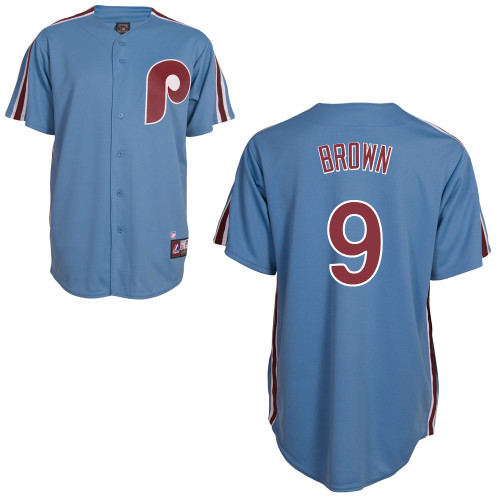 Domonic Brown #9 mlb Jersey-Philadelphia Phillies Women's Authentic Road Cooperstown Blue Baseball Jersey